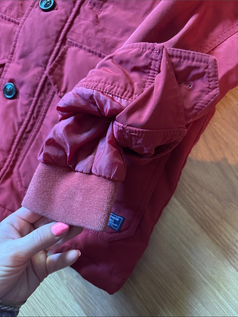 EUC XS MEN’s Abercrombie & Fitch trekking hooded parka coat in RED Sherpa Lining - Picture 11 of 14